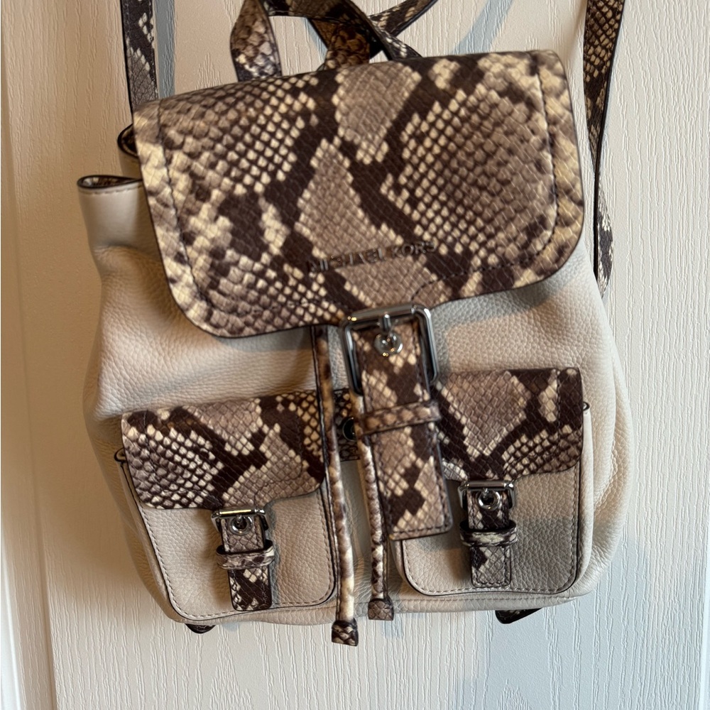 Michael Kors Beige and Brown Snake Print Mini Backpack